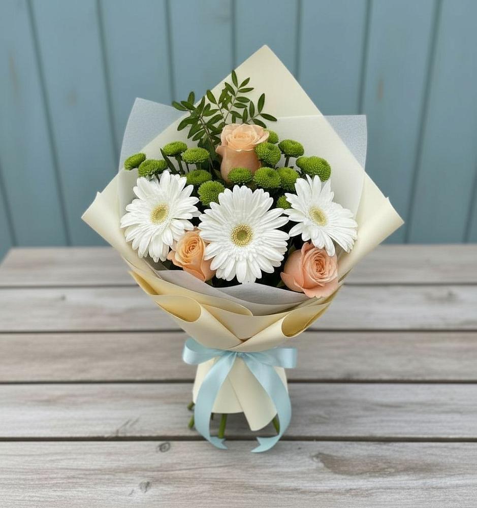 Букет цветов из: Герберы, Розы и Хризантемы в Озерецкий