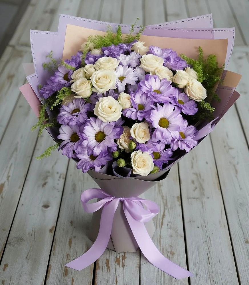 Букет цветов из: Хризантемы и Розы в Озерецкий